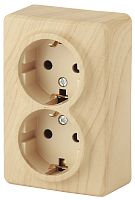 Розетка с заземлением накладная Эра Эксперт 2-м. сосна картинка